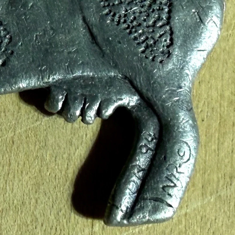 Artist Signed NR DR 94 Cow Pendant Charm Silver Pewter Holstein Farm Animal Gift